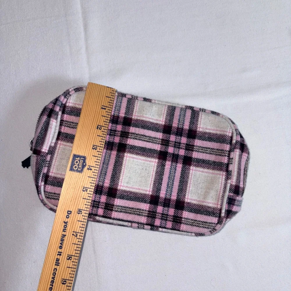 Jack Wills Makeup Bag Pink Plaid Excellent Wool Blend Preppy Cosmetic Pouch